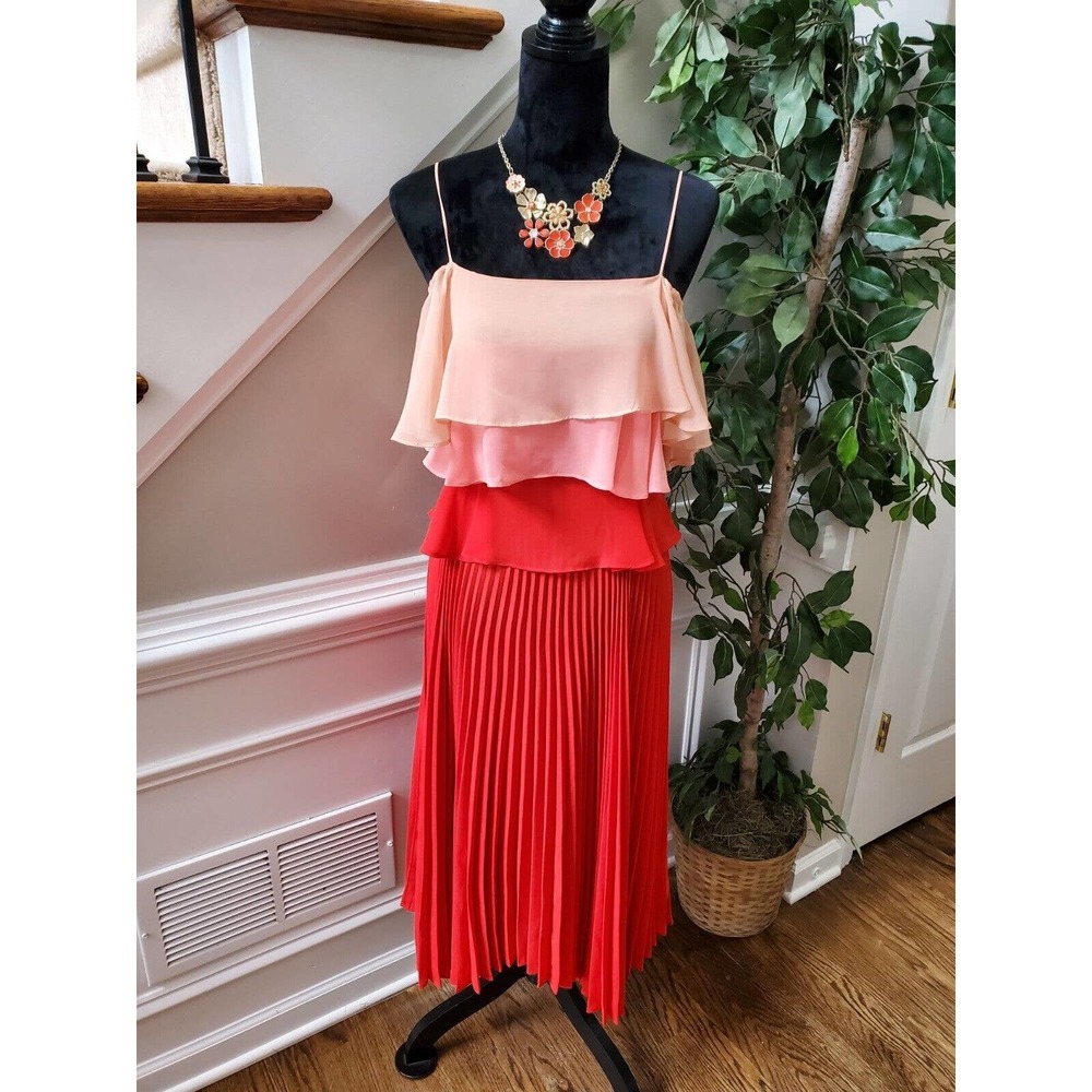 Delfi Collection Vanessa Red & Pink Polyester Strappy Casual Length Dress XS